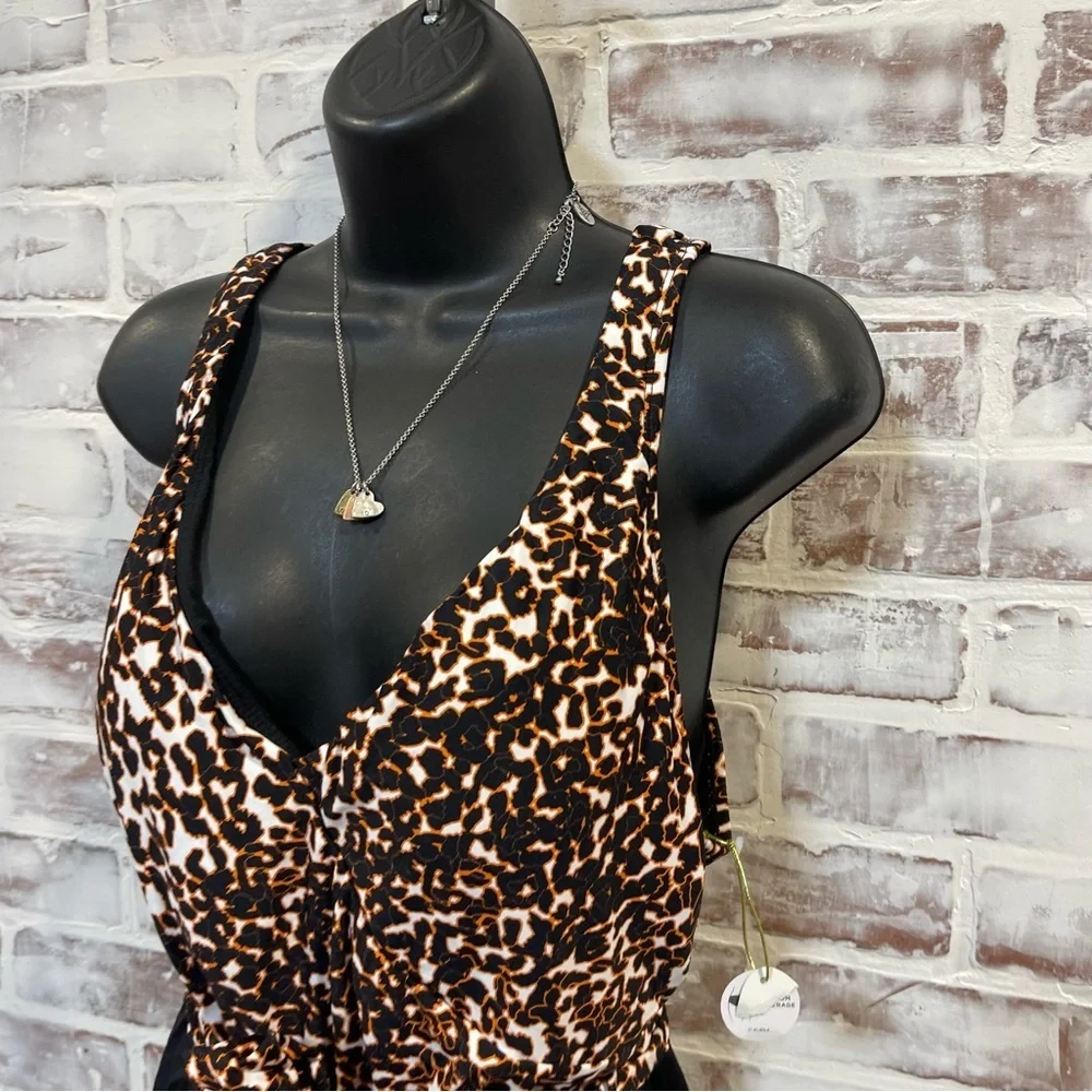 Mynah Leopard Print One Piece Swimsuit Womens XL